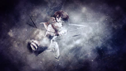 HD anime desktop wallpaper featuring Mikasa Ackerman from Attack on Titan in dynamic action pose against a smoky, textured background.