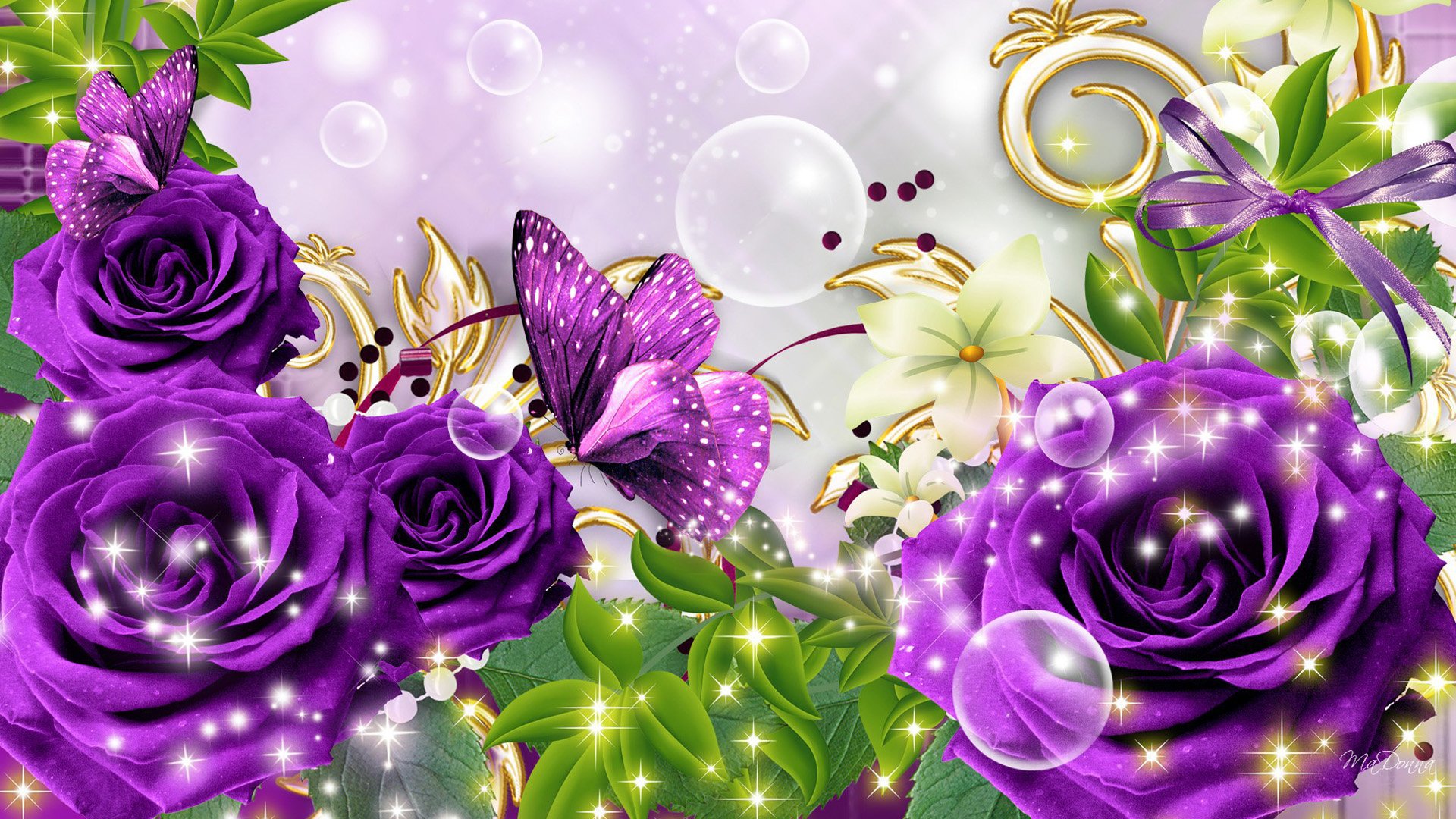 Purple Roses and Butterflies HD Wallpaper | Background ...