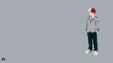 Minimalist 4K Ultra HD wallpaper featuring Shoto Todoroki from My Hero Academia, showcasing his distinct look against a simple gray background.