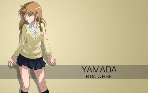 Anime-inspired 4K Ultra HD wallpaper featuring Yamada from B Gata H Kei, showcasing her in a casual outfit against a simple background.