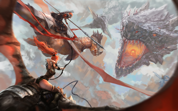 Fantasy Dragon Dragon Rider Bow Lance Battle HD Wallpaper | Background Image