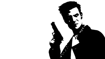 A striking HD PC desktop wallpaper featuring Max Payne, portrayed in bold black and white, gripping a gun with a determined expression. Perfect for video game enthusiasts.