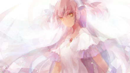 HD desktop wallpaper featuring Ultimate Madoka Kaname from the anime Puella Magi Madoka Magica in a bright, ethereal style.