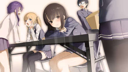 HD PC desktop wallpaper featuring characters from the anime Saekano: How to Raise a Boring Girlfriend in a classroom setting.