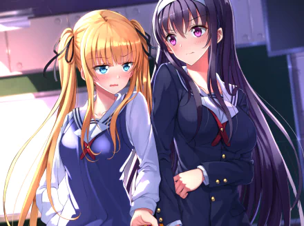 HD anime desktop wallpaper featuring Eriri Spencer Sawamura and Utaha Kasumigaoka from Saekano: How to Raise a Boring Girlfriend in their school uniforms.