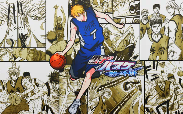An action-packed HD wallpaper featuring characters from the anime Kuroko's Basketball, showcasing dynamic scenes and vibrant athleticism. Ideal for anime fans and basketball enthusiasts.