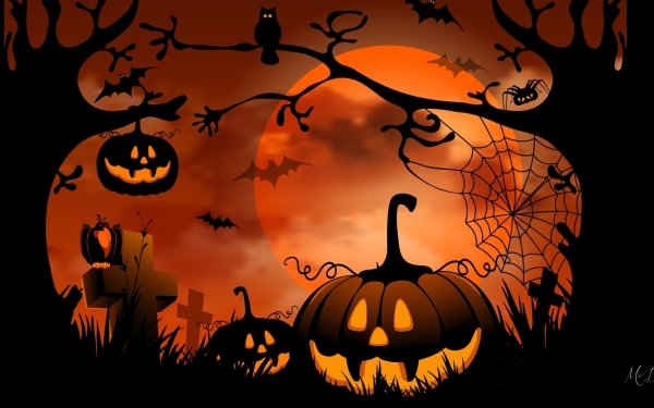 Holiday Halloween Jack-O'-Lantern Tree Moon HD Wallpaper | Background Image