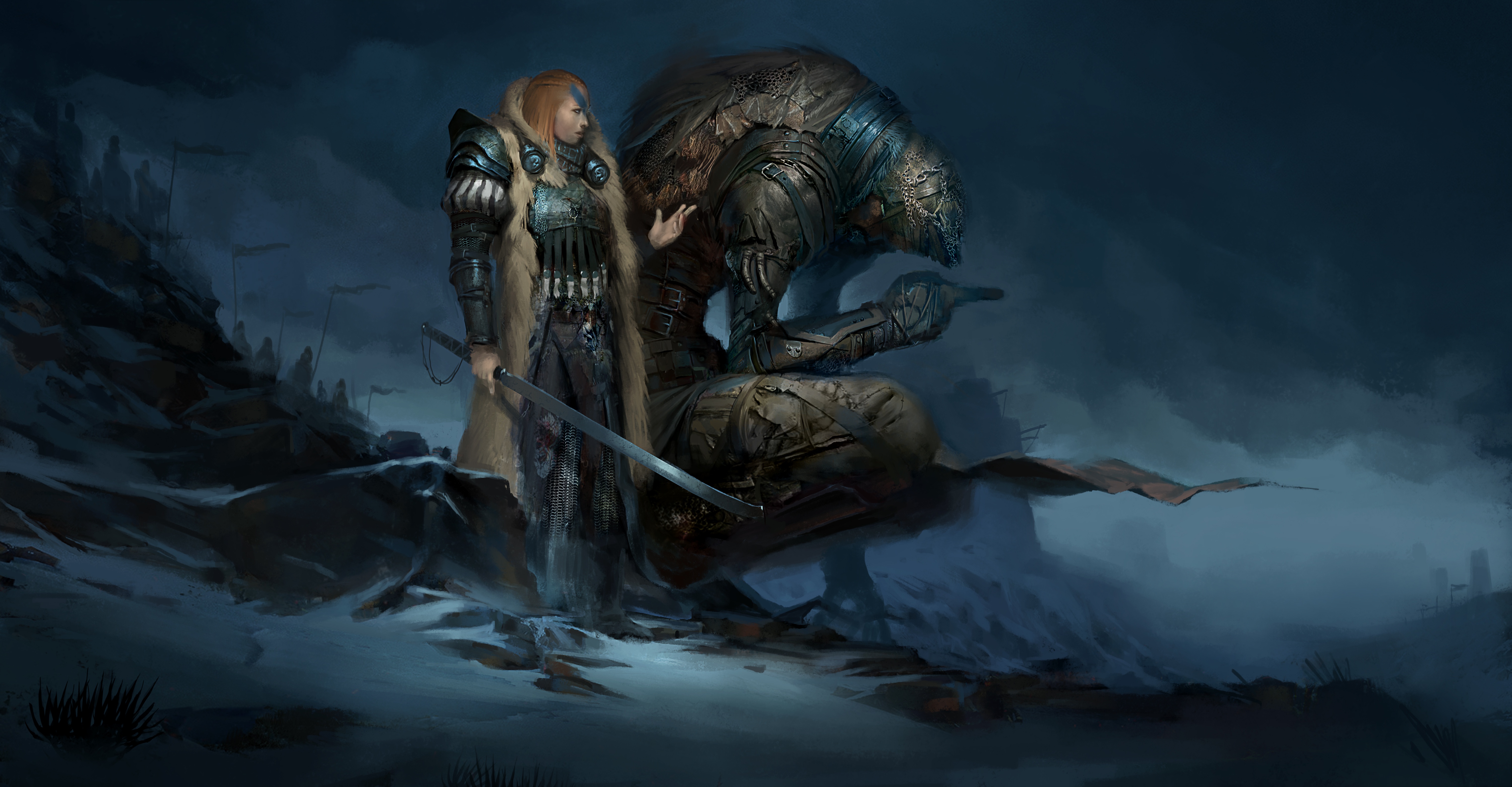 Download Creature Sword Woman Warrior Fantasy 4k Ultra HD Wallpaper by ...