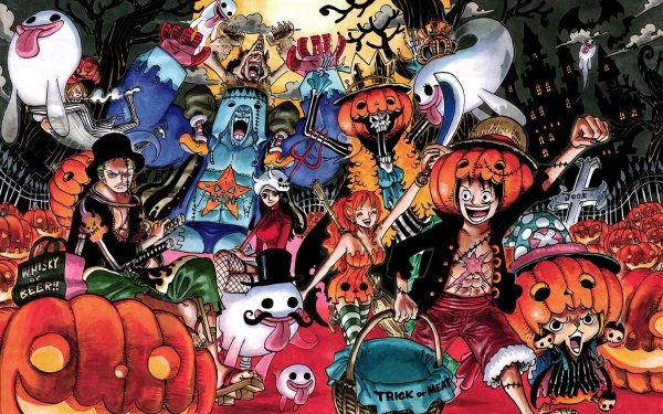 Anime One Piece Holiday Halloween Nami Monkey D. Luffy Nico Robin Tony Tony Chopper Roronoa Zoro Sanji Franky Usopp Brook HD Wallpaper | Background Image