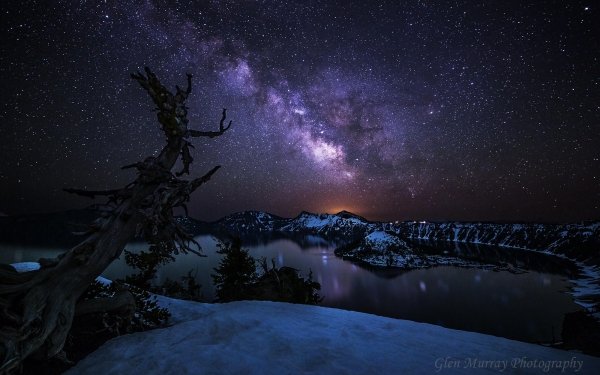 Earth Sky Winter Snow Mountain Lake Night Starry Sky Stars Milky Way HD Wallpaper | Background Image