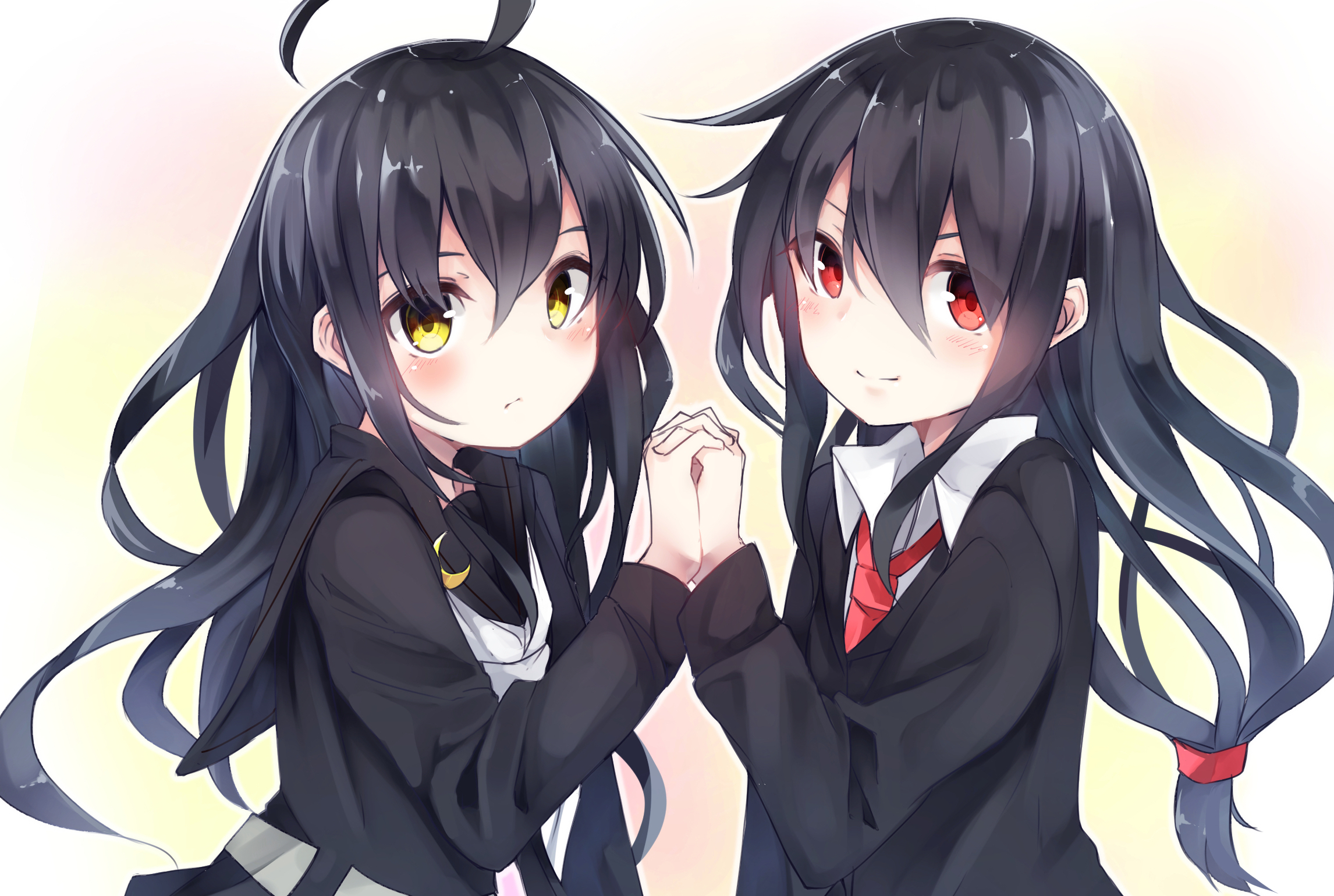 2 anime girls holding hands