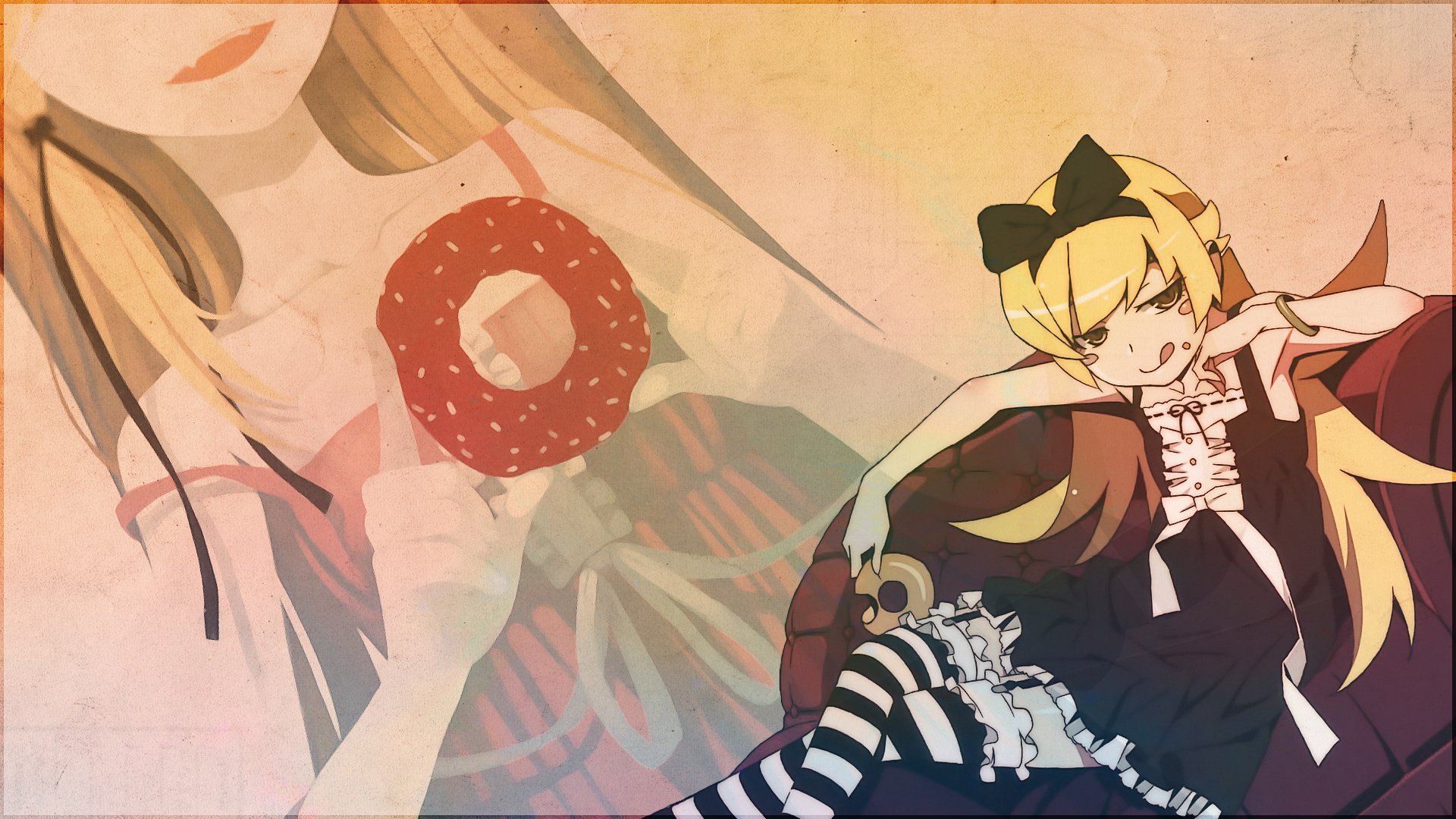 HD anime desktop wallpaper featuring Shinobu Oshino from Bakemonogatari, also known as Kiss-shot Acerola-orion Heart-under-blade, from the Monogatari series.