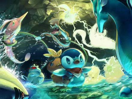 HD PC desktop wallpaper featuring Pokémon from the video game Pokémon Mystery Dungeon: Explorers of Sky in an electrifying, dynamic battle scene.