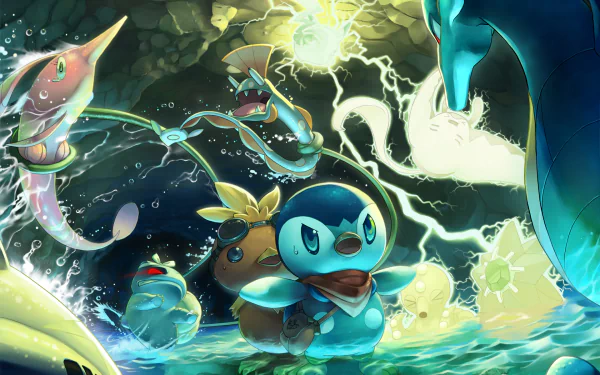 HD PC desktop wallpaper featuring Pokémon from the video game Pokémon Mystery Dungeon: Explorers of Sky in an electrifying, dynamic battle scene.