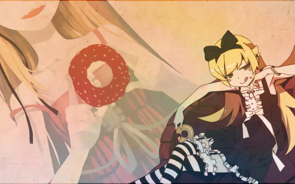 HD anime desktop wallpaper featuring Shinobu Oshino from Bakemonogatari, also known as Kiss-shot Acerola-orion Heart-under-blade, from the Monogatari series.