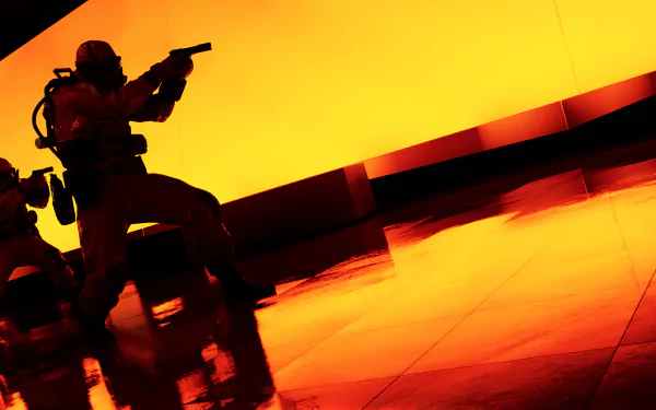 4K Ultra HD PC desktop wallpaper featuring armed characters from the video game Quantum Break against a vibrant orange and yellow background.