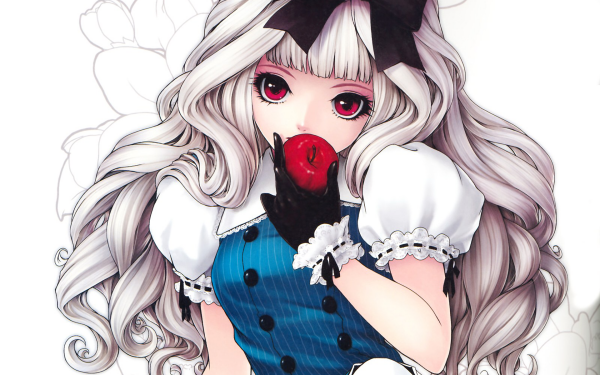 Anime Mädchen Apfel White Hair bow HD Wallpaper | Hintergrund
