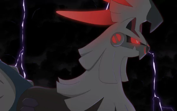 HD PC desktop wallpaper featuring Silvally from Pokémon Sun and Moon, set against a dark, stormy background with lightning.
