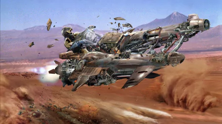 4K Ultra HD PC desktop wallpaper featuring a detailed Star Wars sci-fi vehicle speeding over a desert landscape with mountains in the background.