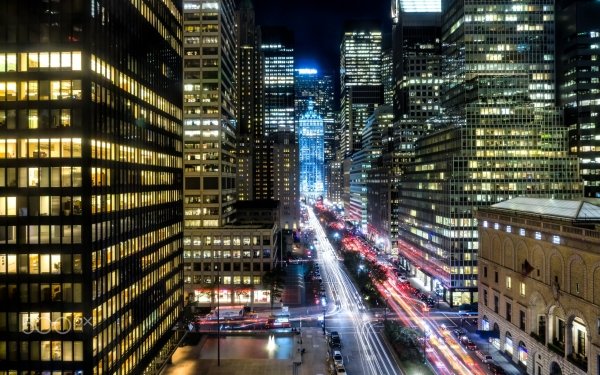 Man Made New York Cities United States USA City Building Skyscraper Night Light Time-Lapse Street HD Wallpaper | Background Image