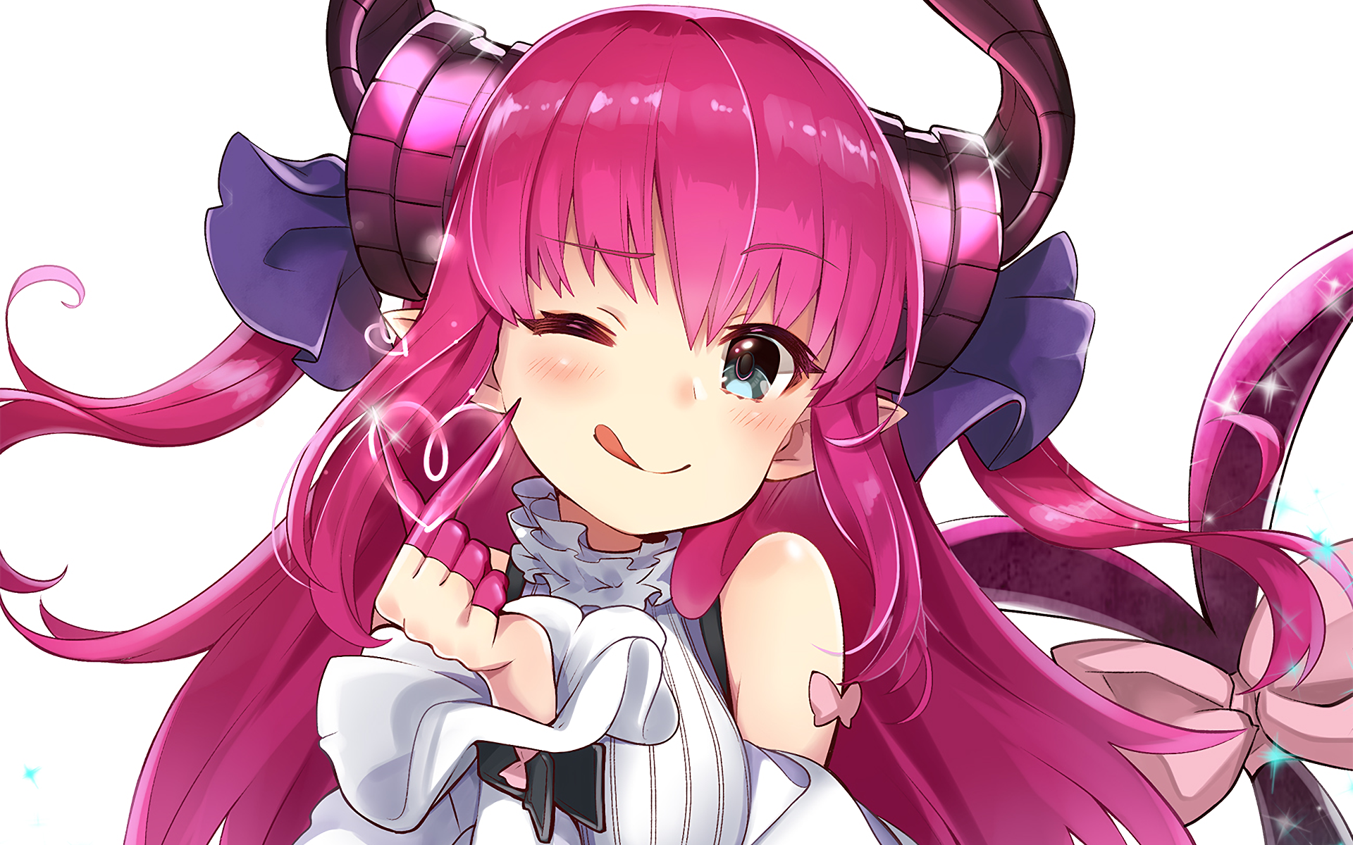 HD wallpaper featuring Lancer from Fate/Extra CCC, showcasing her vibrant pink hair and playful expression, set against a bright background. A captivating addition for anime fans.
