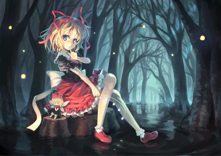Su-San (Touhou) blonde Medicine Melancholy ribbon short hair chibi Anime Touhou HD Desktop Wallpaper | Background Image