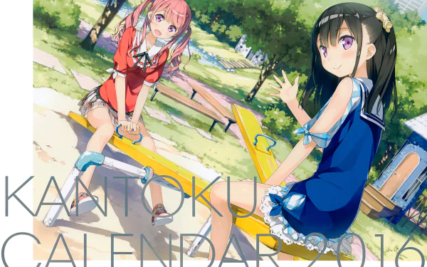 4K Ultra HD PC desktop wallpaper featuring two anime girls from 5 Nenme no Houkago in a sunlit park setting, blending vibrant colors and detailed original artwork.