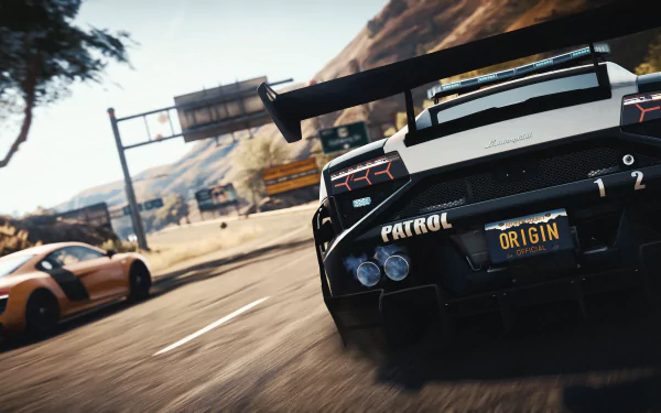 8K Ultra HD PC desktop wallpaper featuring high-speed cars racing in the video game Need For Speed: Rivals on a sunlit highway.