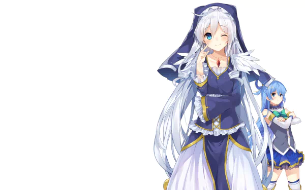 HD PC desktop wallpaper featuring Eris and Aqua from the anime KonoSuba - God’s blessing on this wonderful world!!