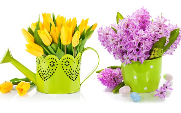 Man Made Flower Vase Tulip Hyacinth Yellow Flower Purple Flower HD Wallpaper | Background Image