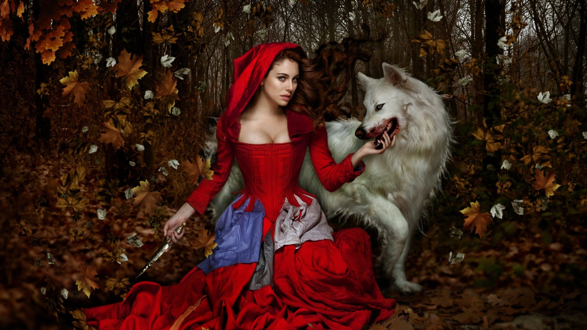 Red Riding Hood and Wolf. 