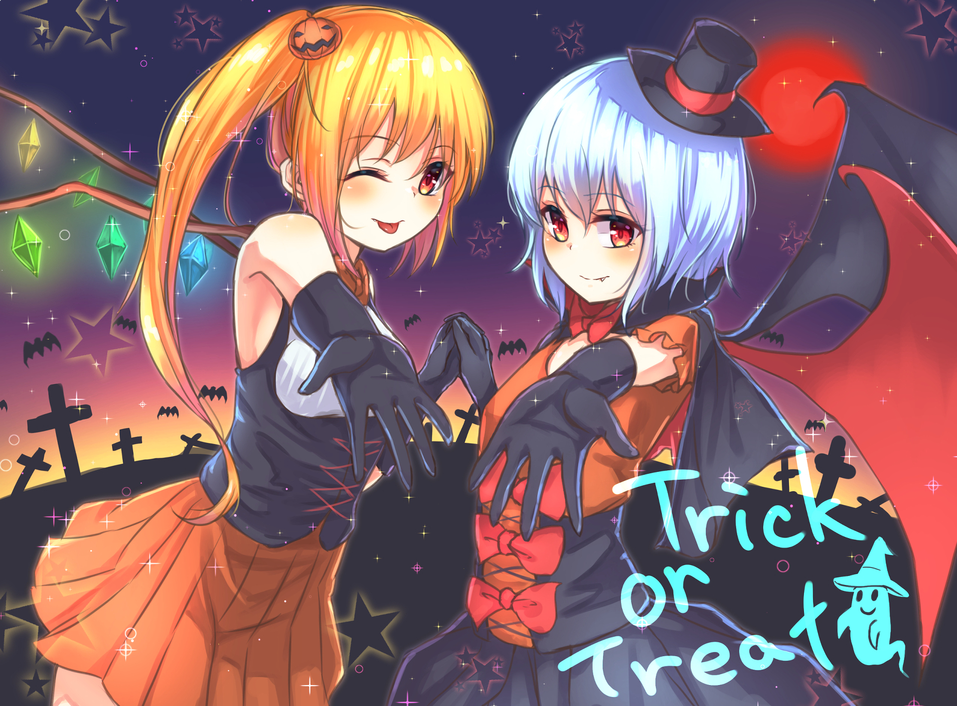 Download Flandre Scarlet Remilia Scarlet Pumpkin Halloween Anime Touhou ...