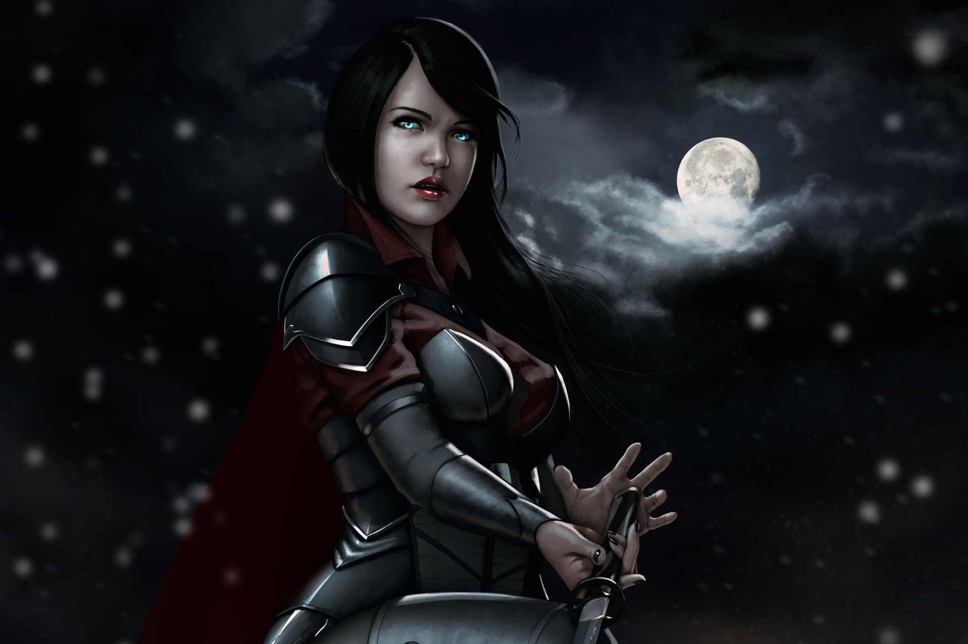 Download Blue Eyes Armor Moon Night Black Hair Woman Warrior Fantasy 4k ...