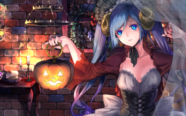 Anime Vocaloid Hatsune Miku Halloween Pumpkin HD Wallpaper | Background Image