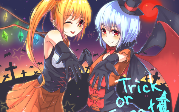 Anime Touhou Halloween Pumpkin Remilia Scarlet Flandre Scarlet HD Wallpaper | Background Image