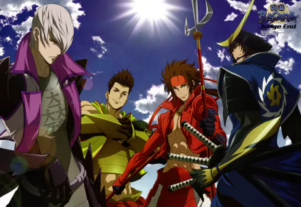 Anime-style Sengoku Basara characters stand under a bright sky in this vibrant 4K Ultra HD PC desktop wallpaper and background.