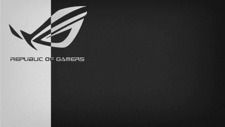 Monochrome HD PC desktop wallpaper featuring the Asus ROG (Republic of Gamers) logo at upper-left over a split light gray and dark charcoal background.