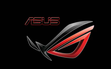 Asus ROG (Republic of Gamers) red and black emblem on a dark field, HD PC desktop wallpaper showcasing gaming technology.