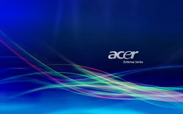 HD PC desktop wallpaper featuring colorful light waves on a deep blue background with the Acer Extensa Series logo, highlighting computer technology.