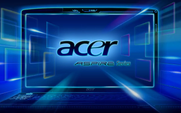 HD PC desktop wallpaper featuring the Acer Aspire Series logo with dynamic blue technology-themed light effects.