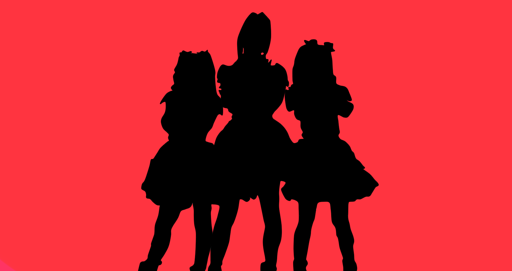 Silhouettes of three Japanese metal idols from Babymetal stand against a vibrant red background in this HD heavy metal music-themed desktop wallpaper.