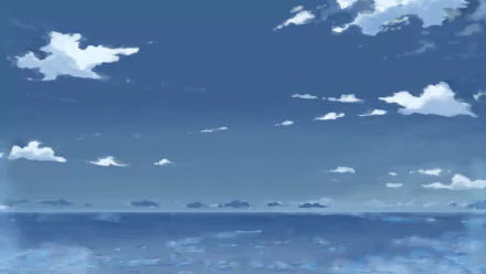4K Ultra HD anime-style desktop wallpaper featuring a serene sky with scattered clouds above a calm ocean, capturing a peaceful and expansive atmosphere.
