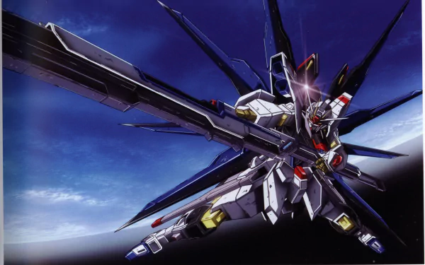 HD PC desktop wallpaper featuring an anime-style mobile suit from Gundam Seed Destiny, set against a dark, starry space background.