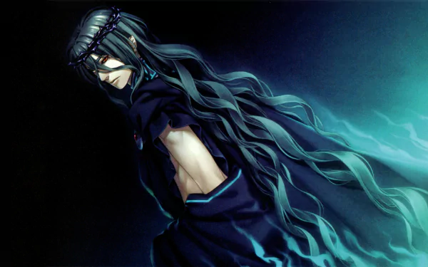 4K Ultra HD anime wallpaper featuring Hades Aidoneus from the otome game Kamigami no Asobi with dark flowing hair and mysterious aura on a deep blue background.