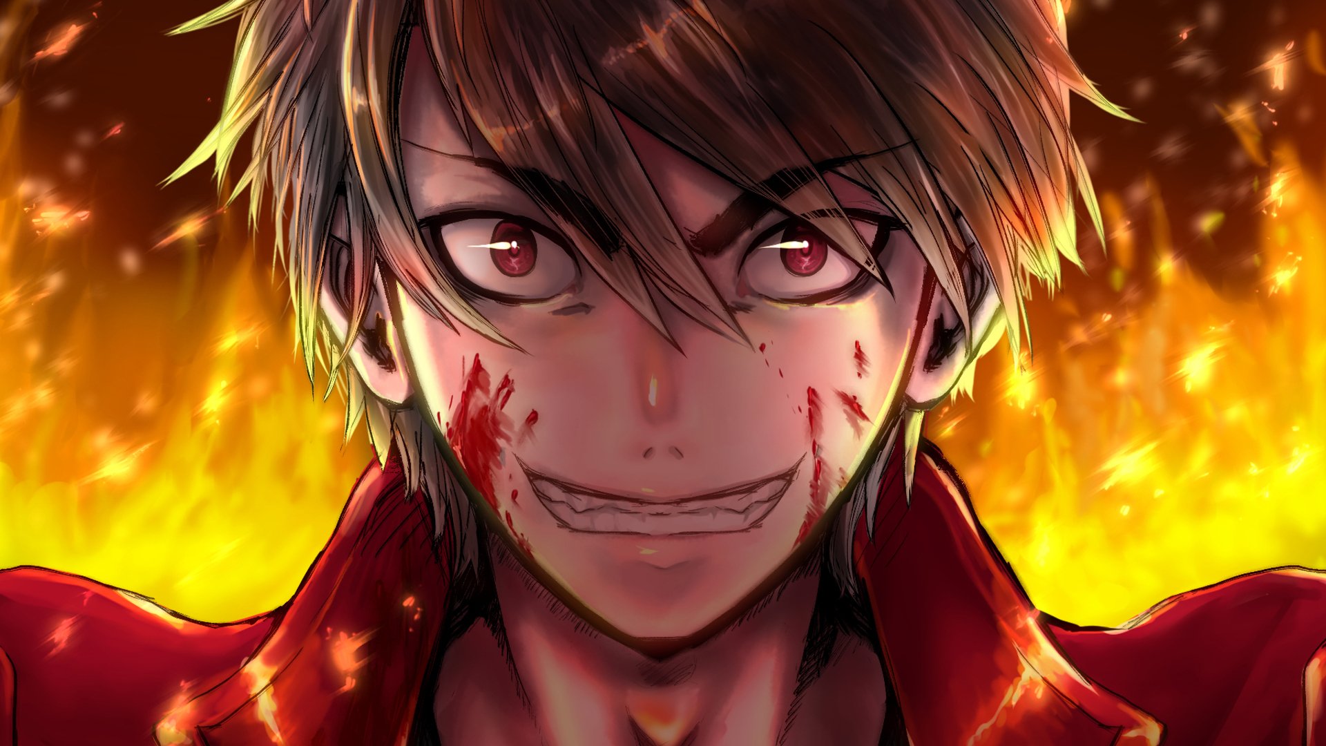 anime men, teeth, Drifters, anime, fire, eyepatches