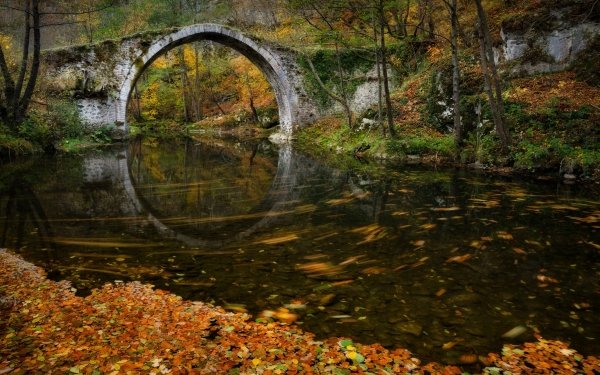 Man Made Bridge Bridges Nature Fall Leaf River HD Wallpaper | Background Image