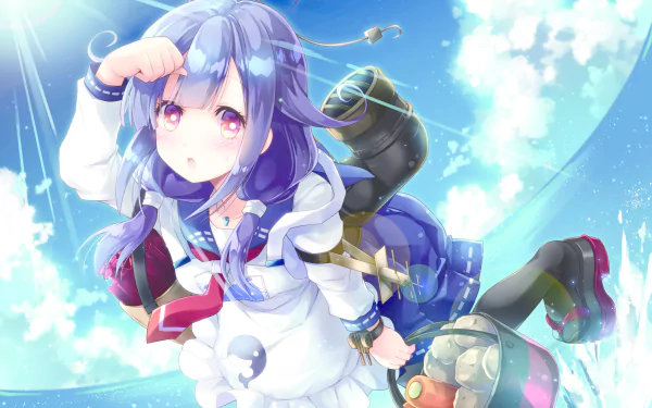 Taigei (Kantai Collection) anime artwork: ship-girl in sailor outfit with torpedo gear against a bright sky, rendered as a 4K Ultra HD PC desktop wallpaper/background.