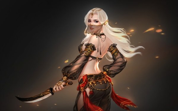 Fantasy Women Warrior White Hair Dagger HD Wallpaper | Background Image