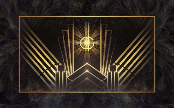HD desktop wallpaper featuring an art deco design with gold elements and a cross symbol in the center, inspired by the heavy metal band Ghost B.C..