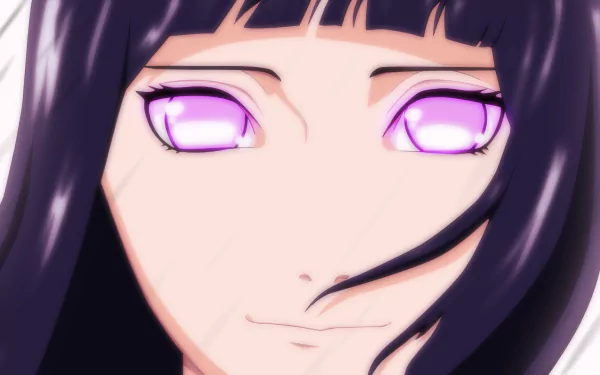 Hinata Hyuga from the anime Naruto, featured in an HD desktop wallpaper showing her serene expression and glowing eyes.